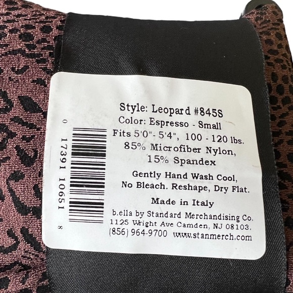 B.Ella Luxury Italian Tights Microfiber Footless Leopard Espresso Size Small - Picture 3 of 4